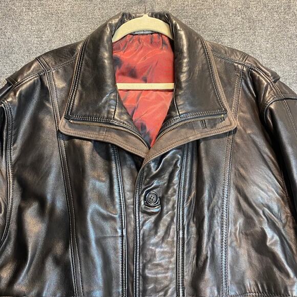 Vintage 90s Barcelino Black Leather Car Coat Men 42 Overcoat Soft Lamb MidLength - Picture 2 of 12